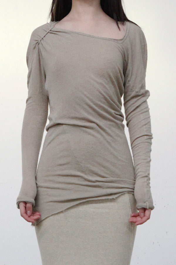 Marc Le Bihan Asymmetric long-sleeved top with shoulder ties 2861 MLB-2861-DLH TILLEUL Light green yellow